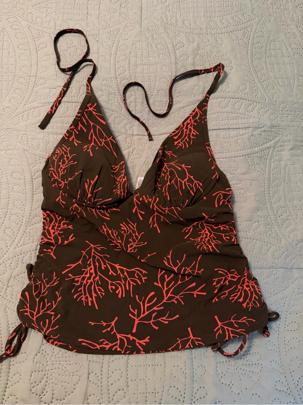 Victoria's Secret Swim Top Brown with Pink Coral Pattern
